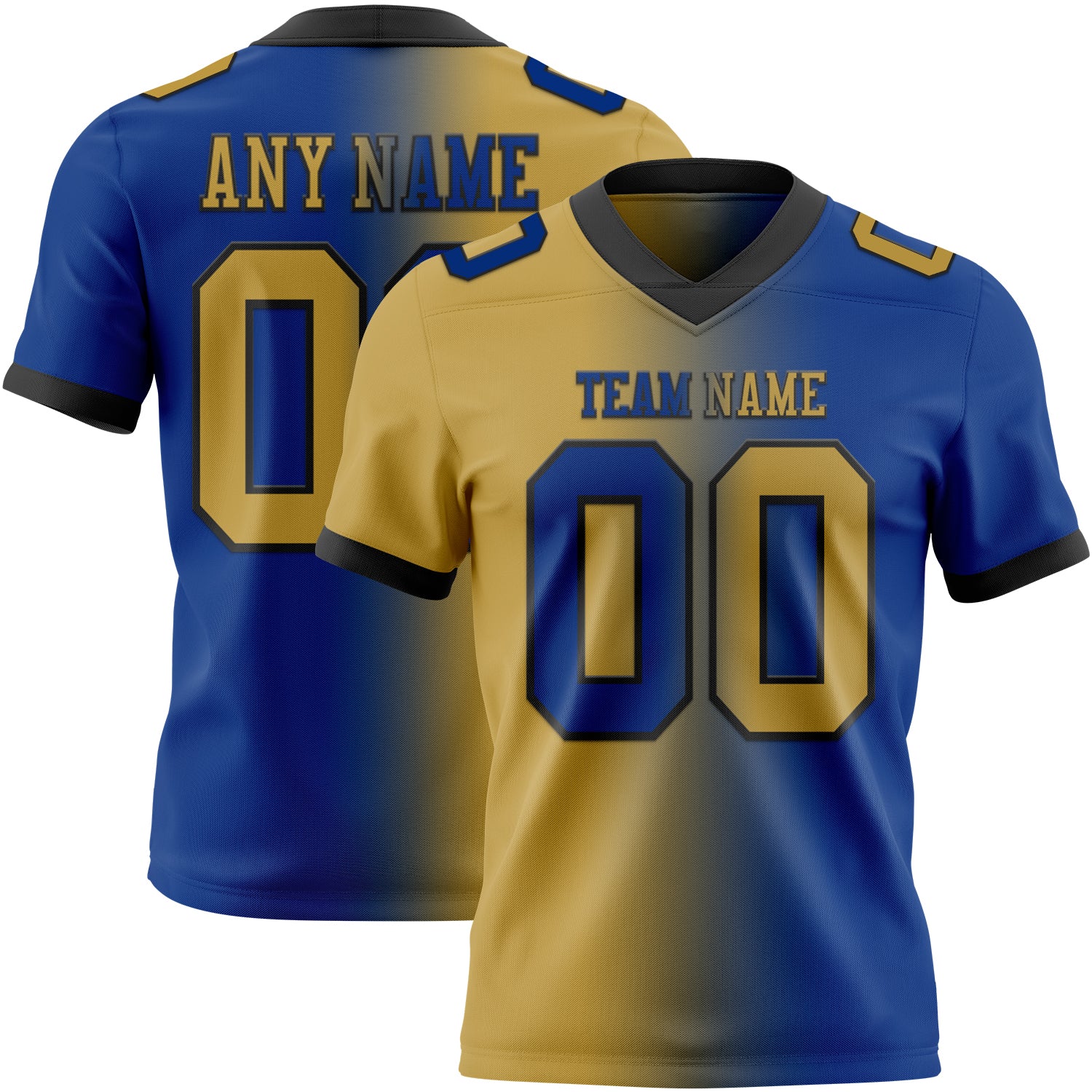 Custom Royal Old Gold-Black Authentic Gradient Fashion Football Jersey