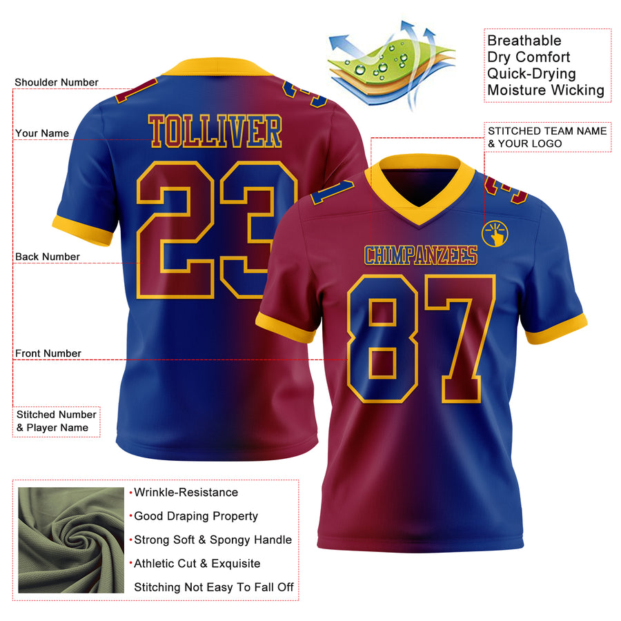 Custom Royal Maroon-Gold Authentic Gradient Fashion Football Jersey