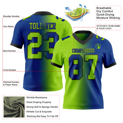 Custom Royal Neon Green-Black Authentic Gradient Fashion Football Jersey