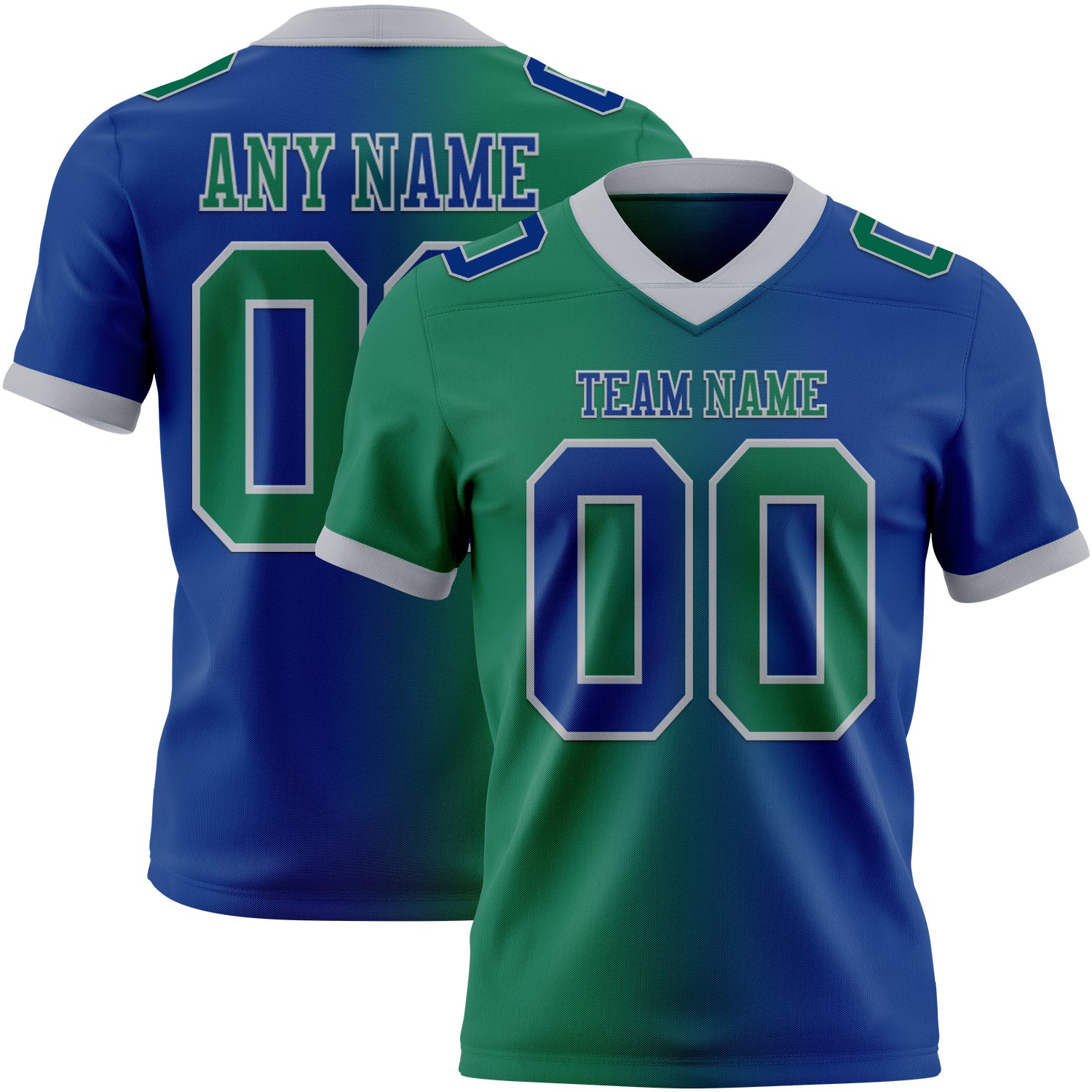 Custom Royal Kelly Green-Gray Authentic Gradient Fashion Football Jersey