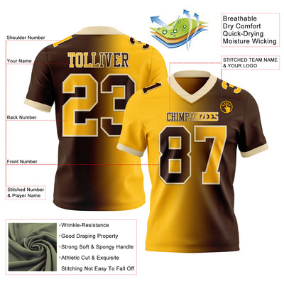 Custom Brown Gold-Cream Authentic Gradient Fashion Football Jersey