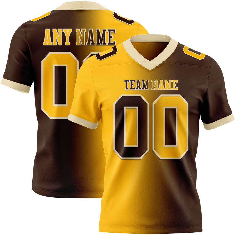 Custom Brown Gold-Cream Authentic Gradient Fashion Football Jersey