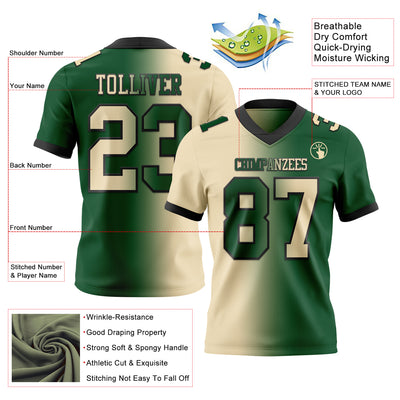 Custom Green Cream-Black Authentic Gradient Fashion Football Jersey