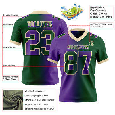 Custom Green Purple-Cream Authentic Gradient Fashion Football Jersey