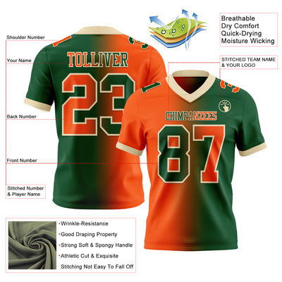 Custom Green Orange-Cream Authentic Gradient Fashion Football Jersey