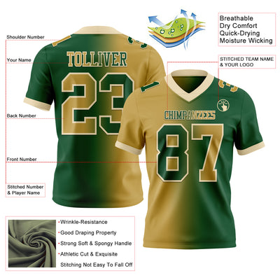 Custom Green Old Gold-Cream Authentic Gradient Fashion Football Jersey