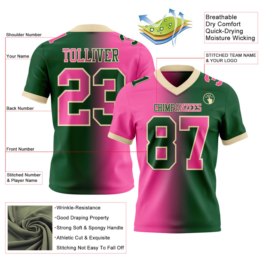 Custom Green Pink-Cream Authentic Gradient Fashion Football Jersey