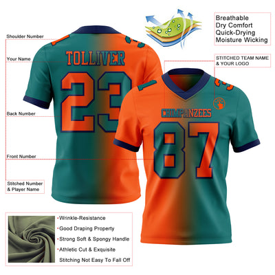 Custom Teal Orange-Navy Authentic Gradient Fashion Football Jersey
