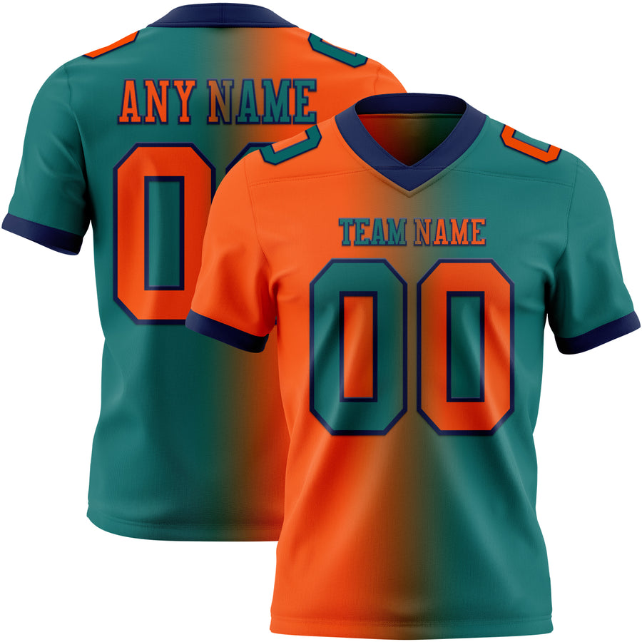 Custom Teal Orange-Navy Authentic Gradient Fashion Football Jersey