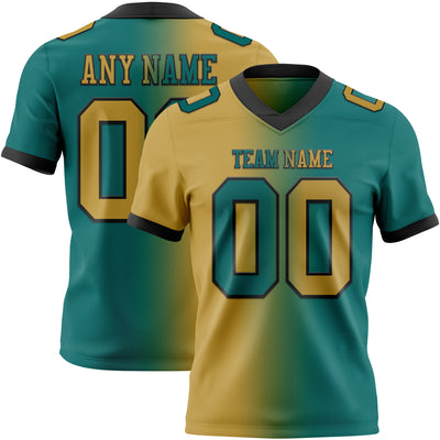 Custom Teal Old Gold-Black Authentic Gradient Fashion Football Jersey