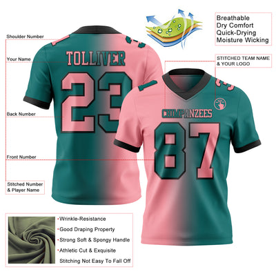 Custom Teal Medium Pink-Black Authentic Gradient Fashion Football Jersey