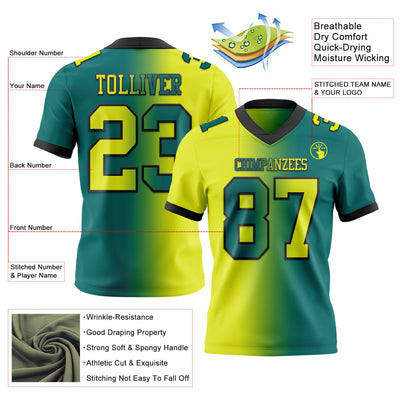 Custom Teal Neon Yellow-Black Authentic Gradient Fashion Football Jersey