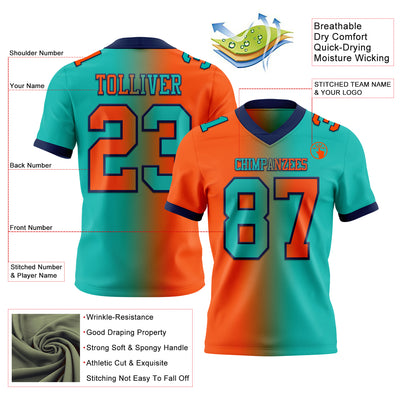 Custom Aqua Orange-Navy Authentic Gradient Fashion Football Jersey