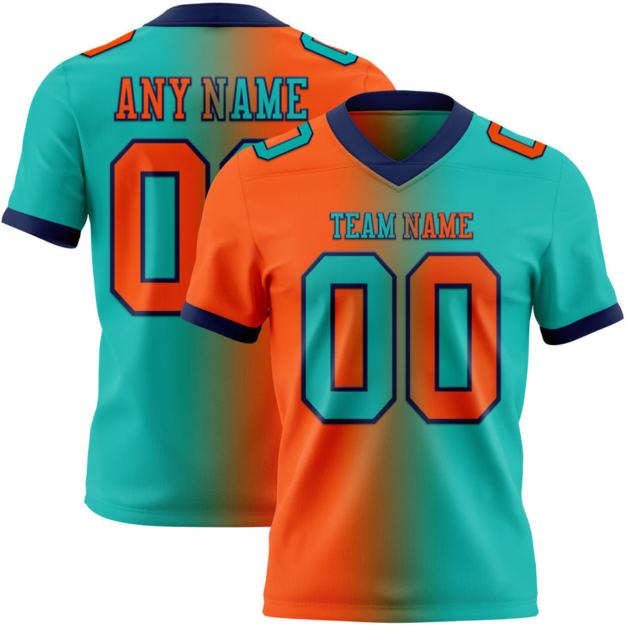 Custom Aqua Orange-Navy Authentic Gradient Fashion Football Jersey