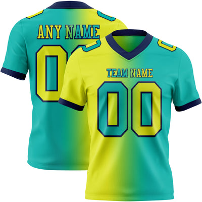 Custom Aqua Neon Yellow-Navy Authentic Gradient Fashion Football Jersey