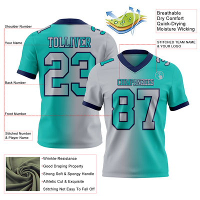 Custom Aqua Gray-Navy Authentic Gradient Fashion Football Jersey