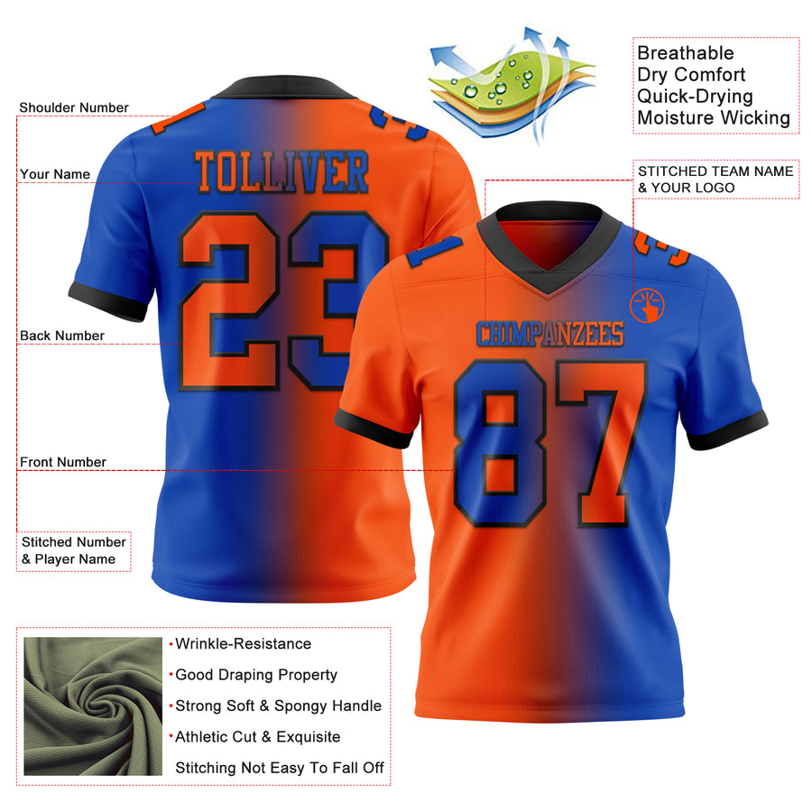 Custom Thunder Blue Orange-Black Authentic Gradient Fashion Football Jersey