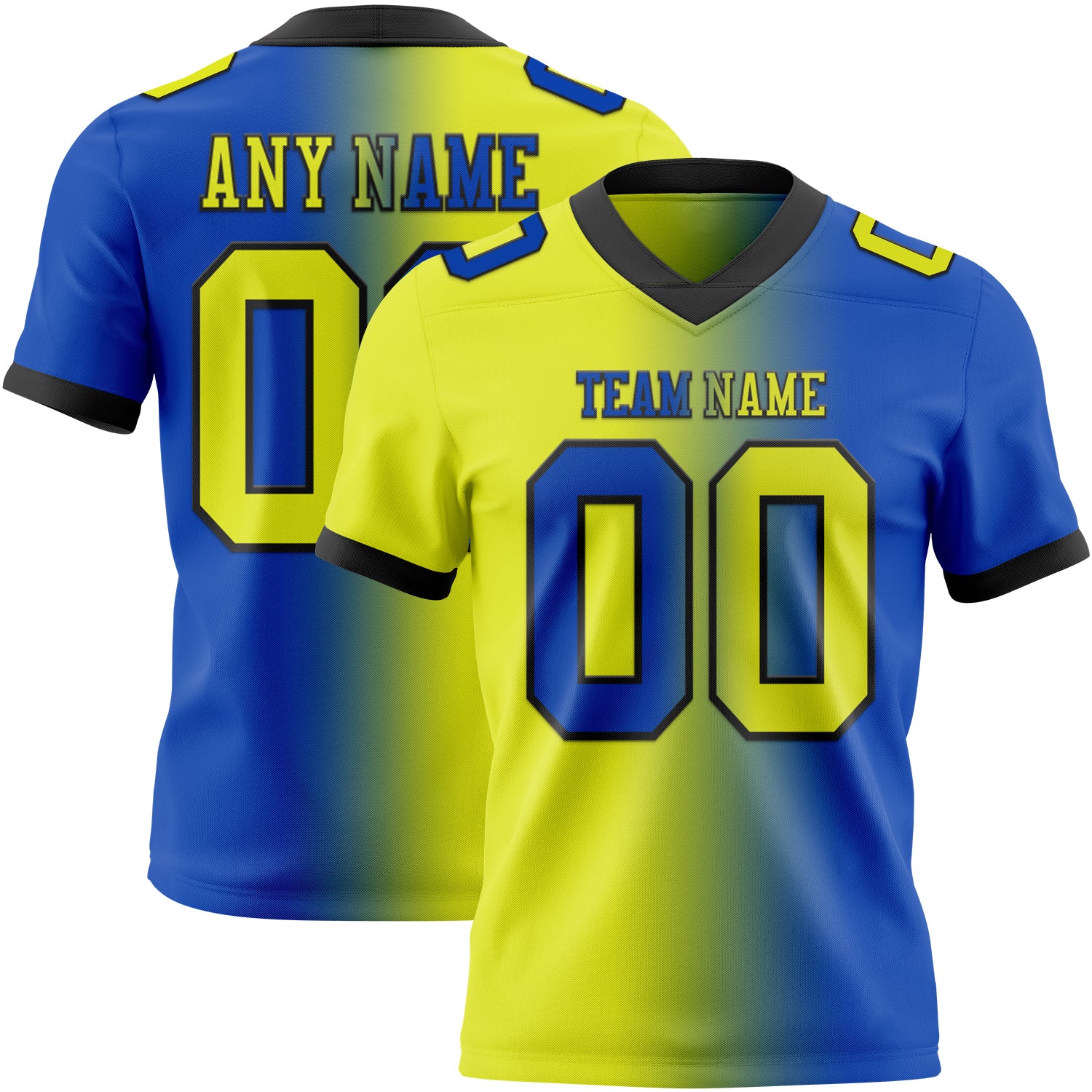 Custom Thunder Blue Neon Yellow-Black Authentic Gradient Fashion Football Jersey