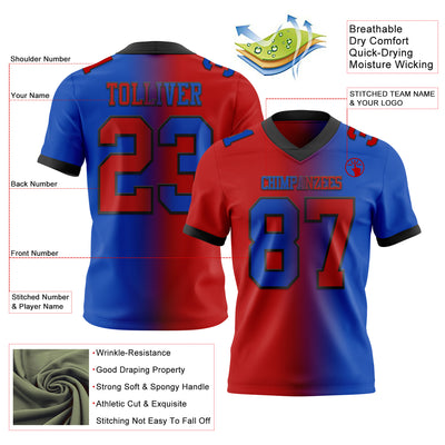 Custom Thunder Blue Red-Black Authentic Gradient Fashion Football Jersey