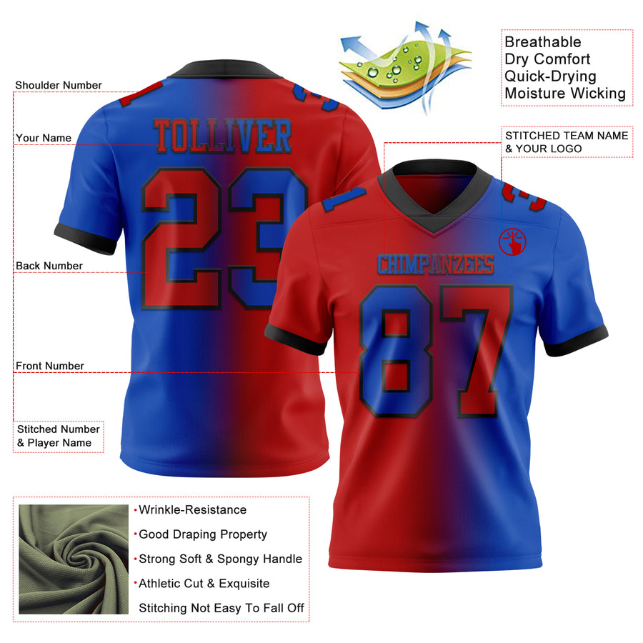 Custom Thunder Blue Red-Black Authentic Gradient Fashion Football Jersey