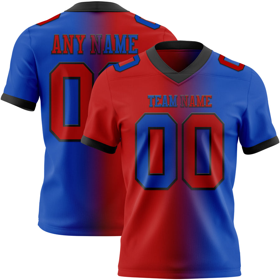 Custom Thunder Blue Red-Black Authentic Gradient Fashion Football Jersey