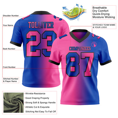 Custom Thunder Blue Pink-Black Authentic Gradient Fashion Football Jersey