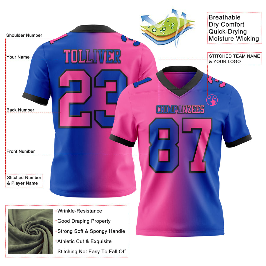 Custom Thunder Blue Pink-Black Authentic Gradient Fashion Football Jersey
