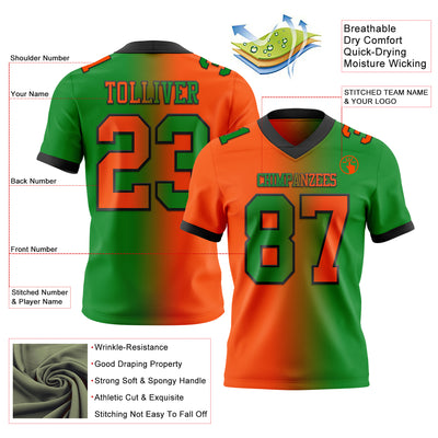 Custom Grass Green Orange-Black Authentic Gradient Fashion Football Jersey