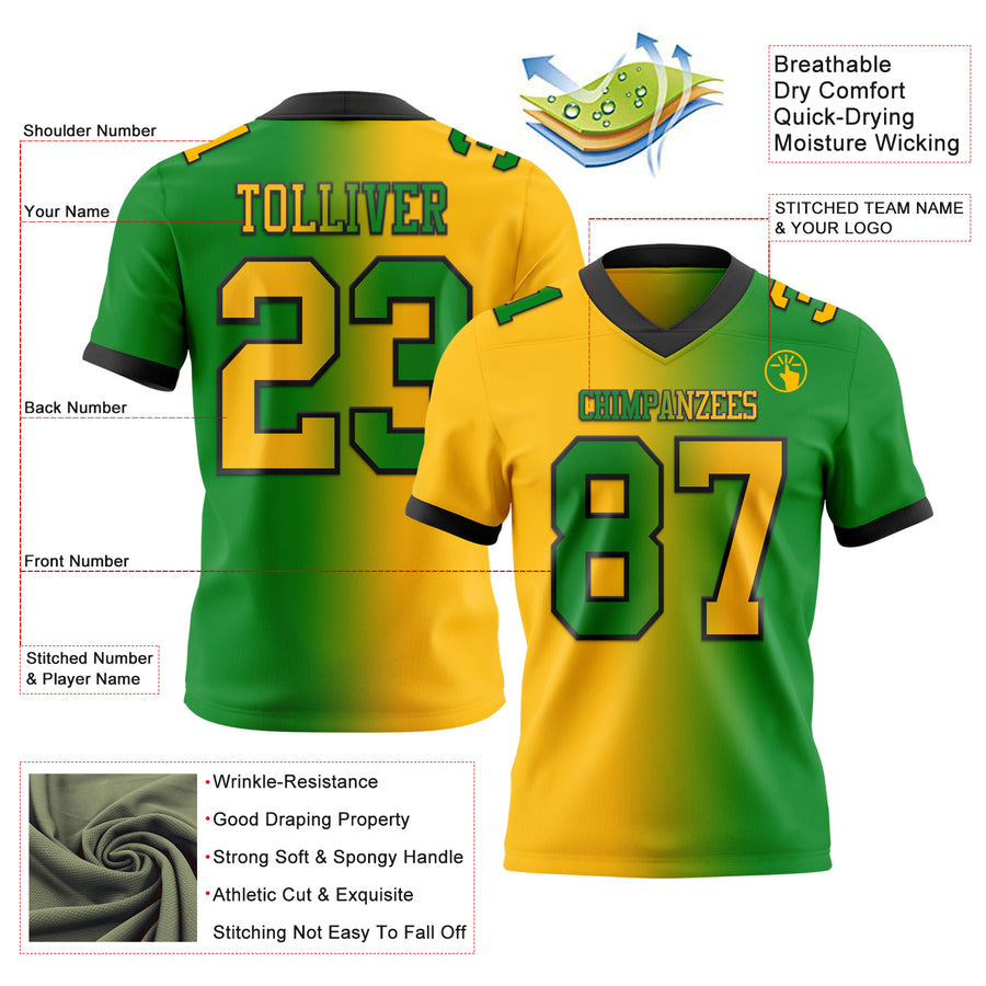 Custom Grass Green Gold-Black Authentic Gradient Fashion Football Jersey