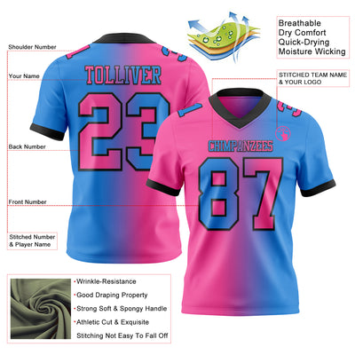Custom Powder Blue Pink-Black Authentic Gradient Fashion Football Jersey