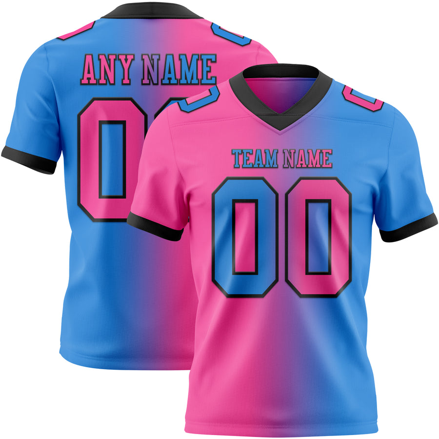 Custom Powder Blue Pink-Black Authentic Gradient Fashion Football Jersey