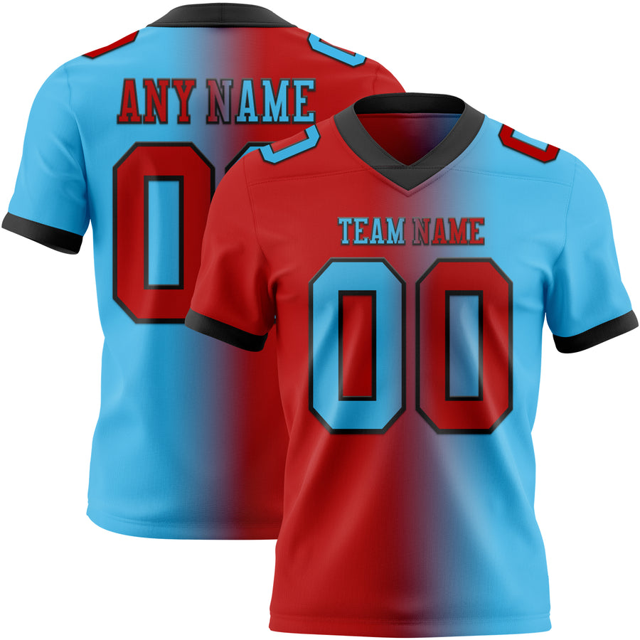 Custom Sky Blue Red-Black Authentic Gradient Fashion Football Jersey