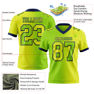 Custom Neon Yellow Neon Green-Navy Authentic Gradient Fashion Football Jersey