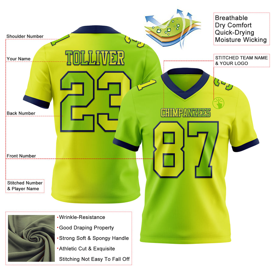 Custom Neon Yellow Neon Green-Navy Authentic Gradient Fashion Football Jersey