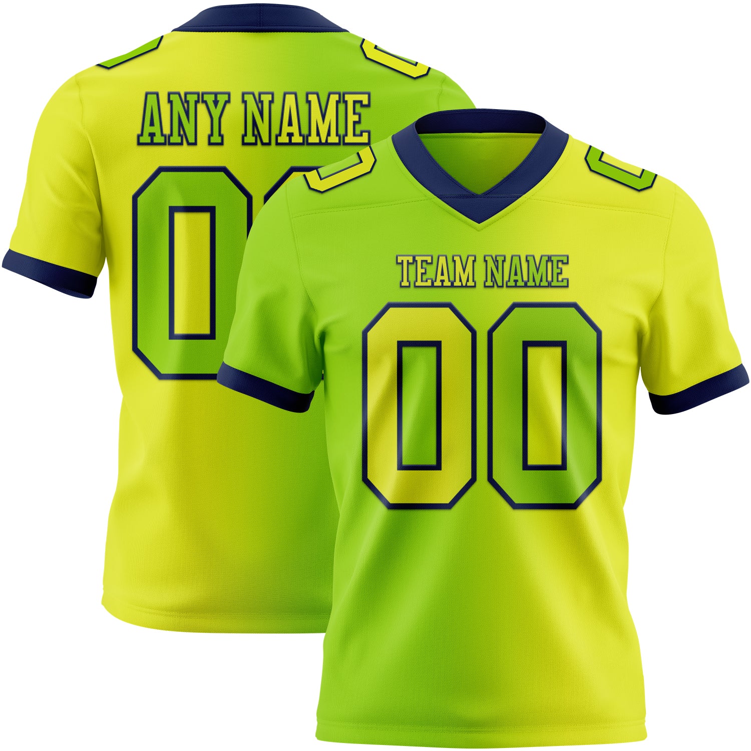 Custom Neon Yellow Neon Green-Navy Authentic Gradient Fashion Football Jersey