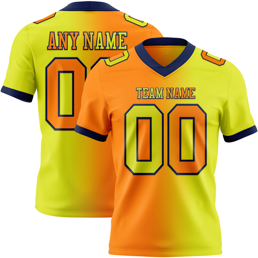 Custom Neon Yellow Bay Orange-Navy Authentic Gradient Fashion Football Jersey