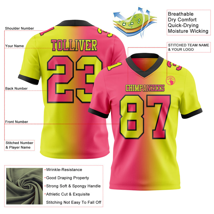 Custom Neon Yellow Neon Pink-Black Authentic Gradient Fashion Football Jersey