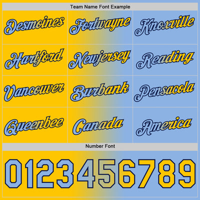 Custom Light Blue Yellow-Navy Gradient Fashion Performance T-Shirt