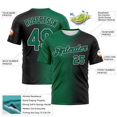 Custom Black Kelly Green-White Gradient Fashion Performance T-Shirt