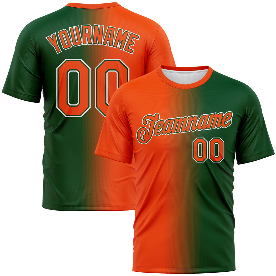 Custom Green Orange-White Gradient Fashion Performance T-Shirt