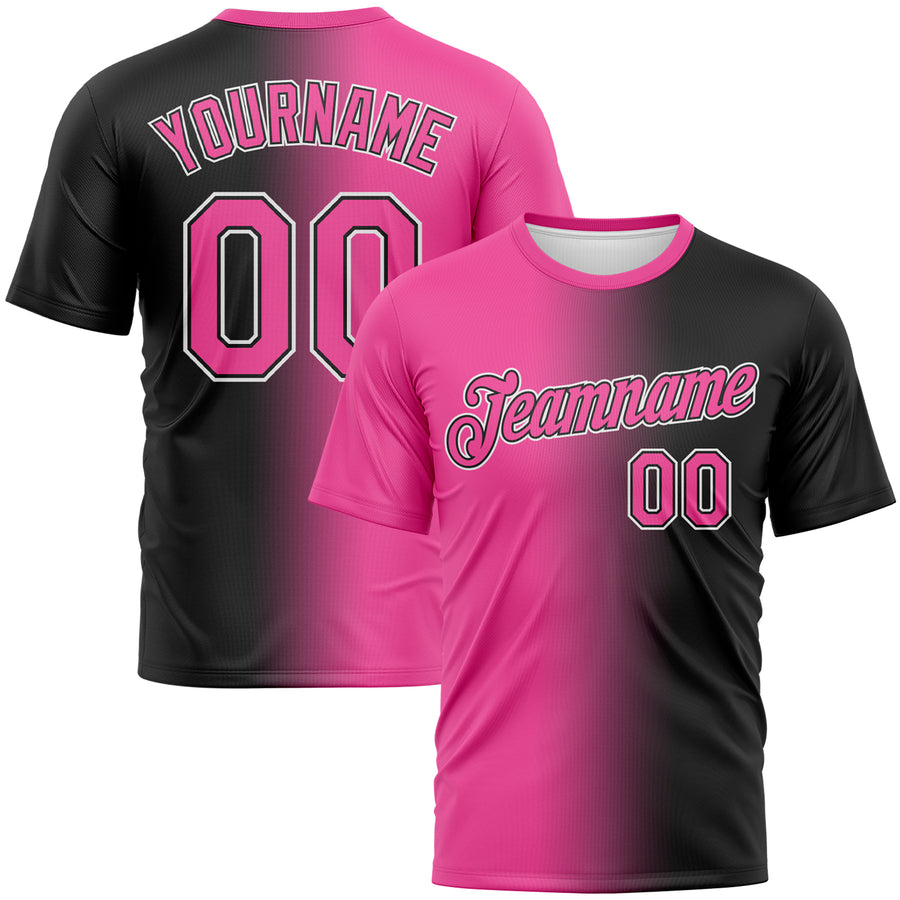 Custom Black Pink-White Gradient Fashion Performance T-Shirt