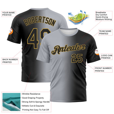 Custom Black Gray-Old Gold Gradient Fashion Performance T-Shirt