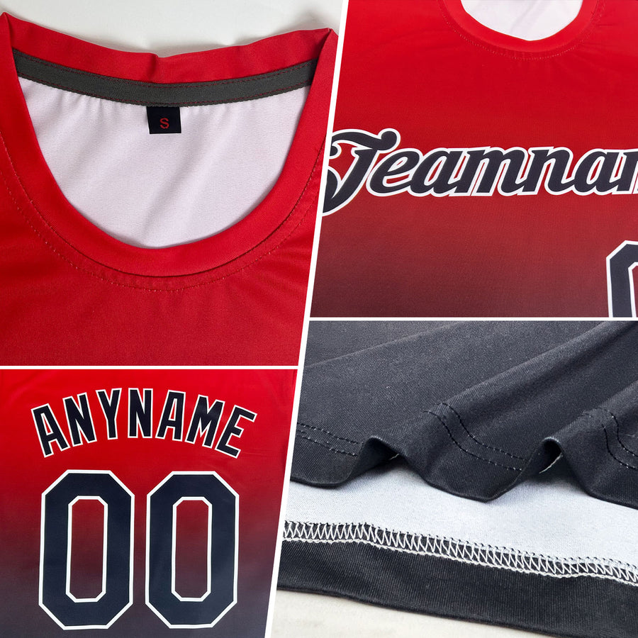 Custom Royal Red-White Gradient Fashion Performance T-Shirt