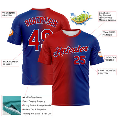 Custom Royal Red-White Gradient Fashion Performance T-Shirt