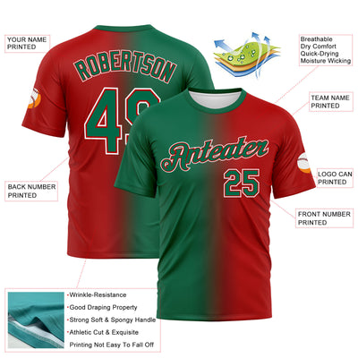 Custom Red Kelly Green-White Gradient Fashion Performance T-Shirt