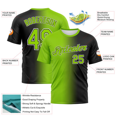 Custom Black Neon Green-White Gradient Fashion Performance T-Shirt