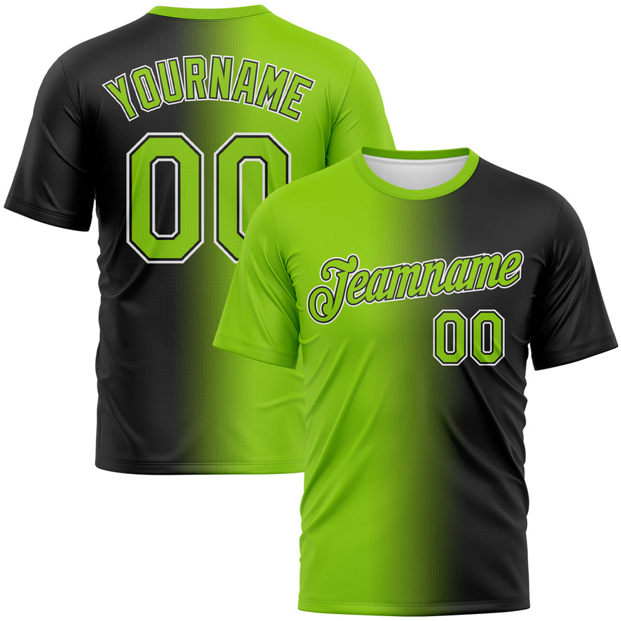 Custom Black Neon Green-White Gradient Fashion Performance T-Shirt