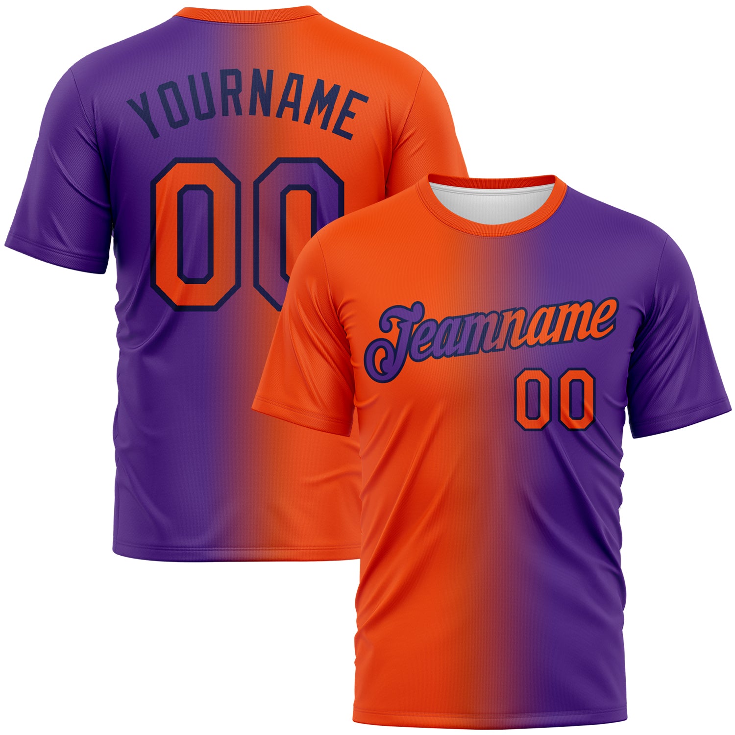 Custom Purple Orange-Navy Gradient Fashion Performance T-Shirt