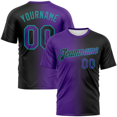 Custom Black Purple-Teal Gradient Fashion Performance T-Shirt