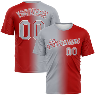 Custom Red Gray-White Gradient Fashion Performance T-Shirt